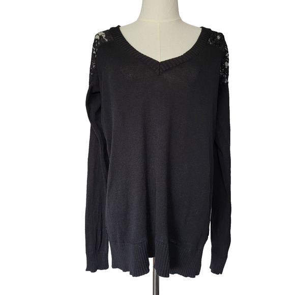 Black Lace Sweater Women M Romantic Whimsygoth Dark Fairy Fall Central Park West - Picture 1 of 8